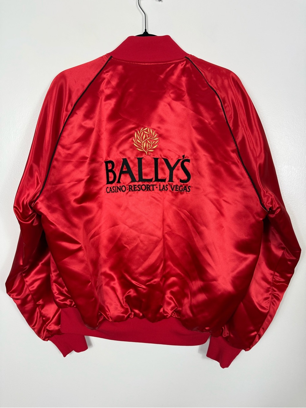 Vintage Starline Apparel Bally’s Casino Resort Las Vegas Red Satin Bomber Jacket